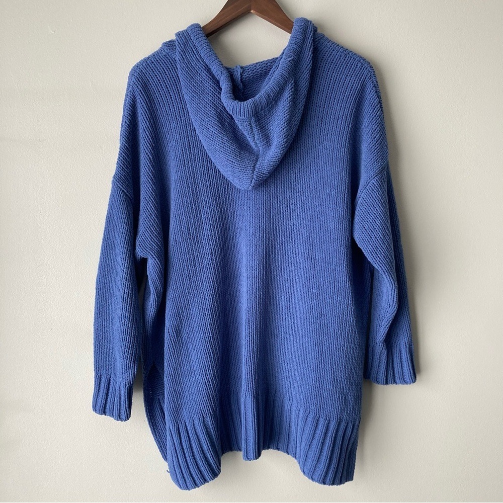 Aerie Chenille Oversized Hoodie Sweater Blue V-Neck Side Slit XS/S - Picture 4 of 12